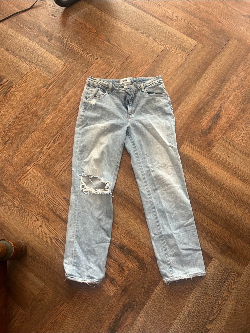 PAIGE Light Blue Distressed Boyfriend Jeans
